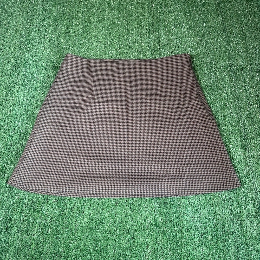 NWT GAP Houndstooth Recycled Zipper Brown Grey Black‎ Plaid Skirt Womens Size XS